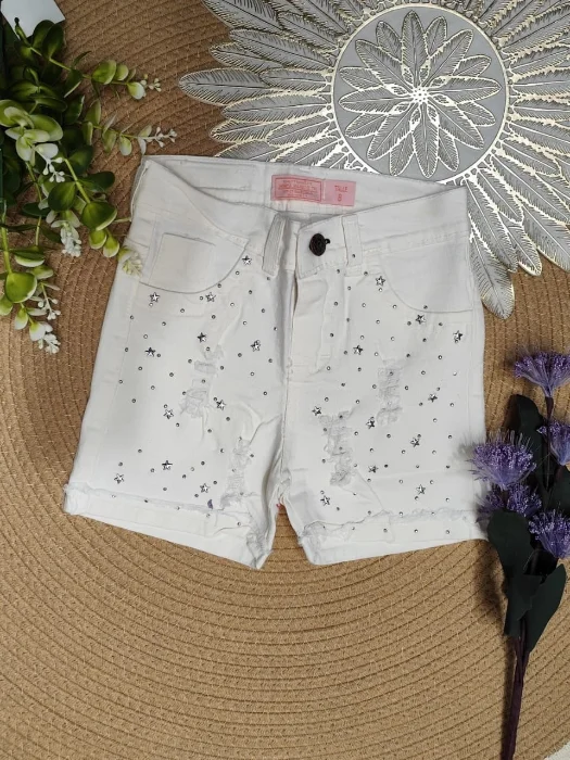 Short Blanco Brillos Elastizado Nena