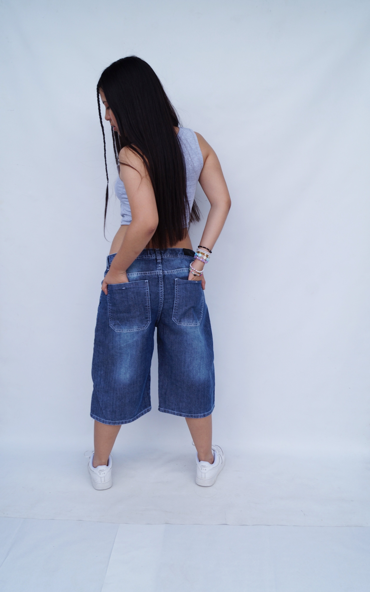 Teens Bermuda Baggi Azul C/recorte Unisex - Imagen 2