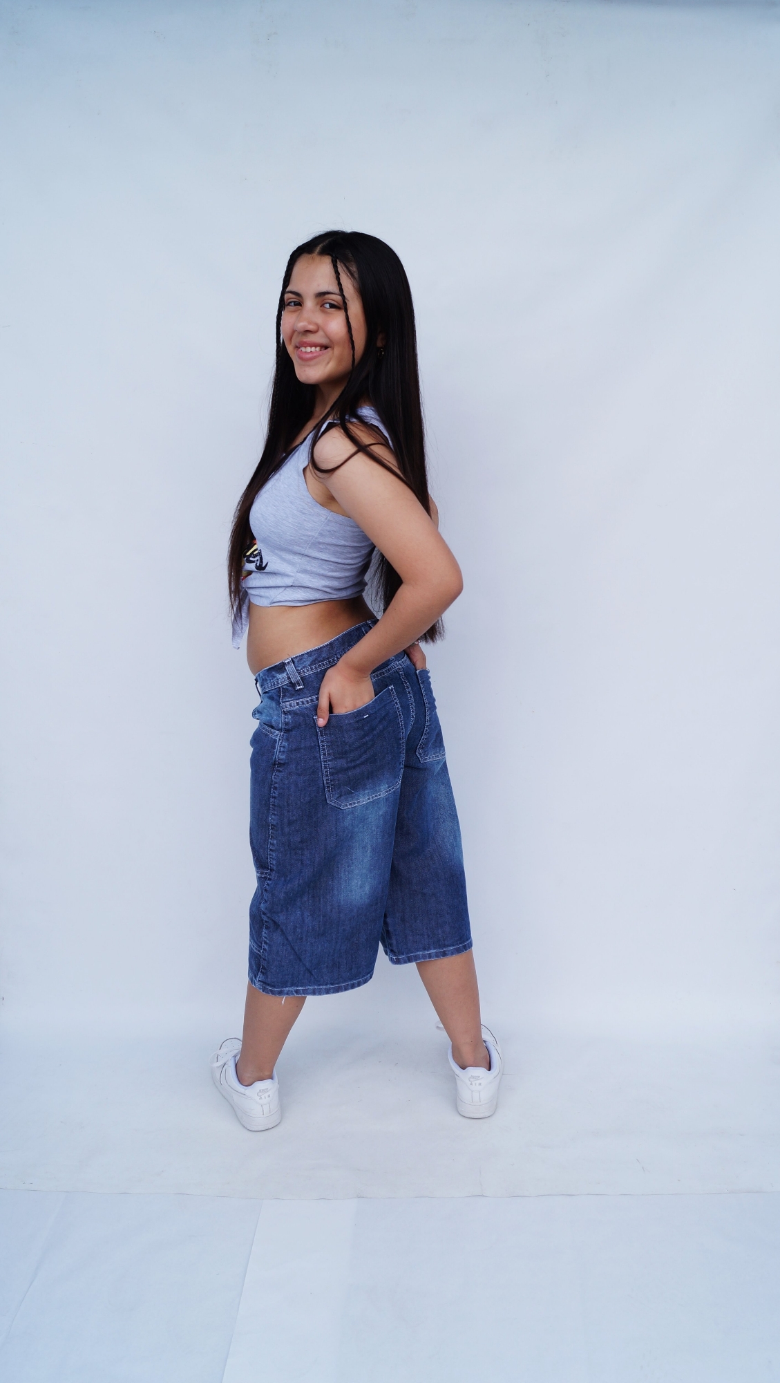Teens Bermuda Baggi Azul C/recorte Unisex - Imagen 4