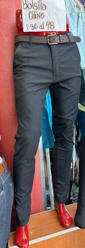 Pantalón Bolsillo Chino Negro Recto