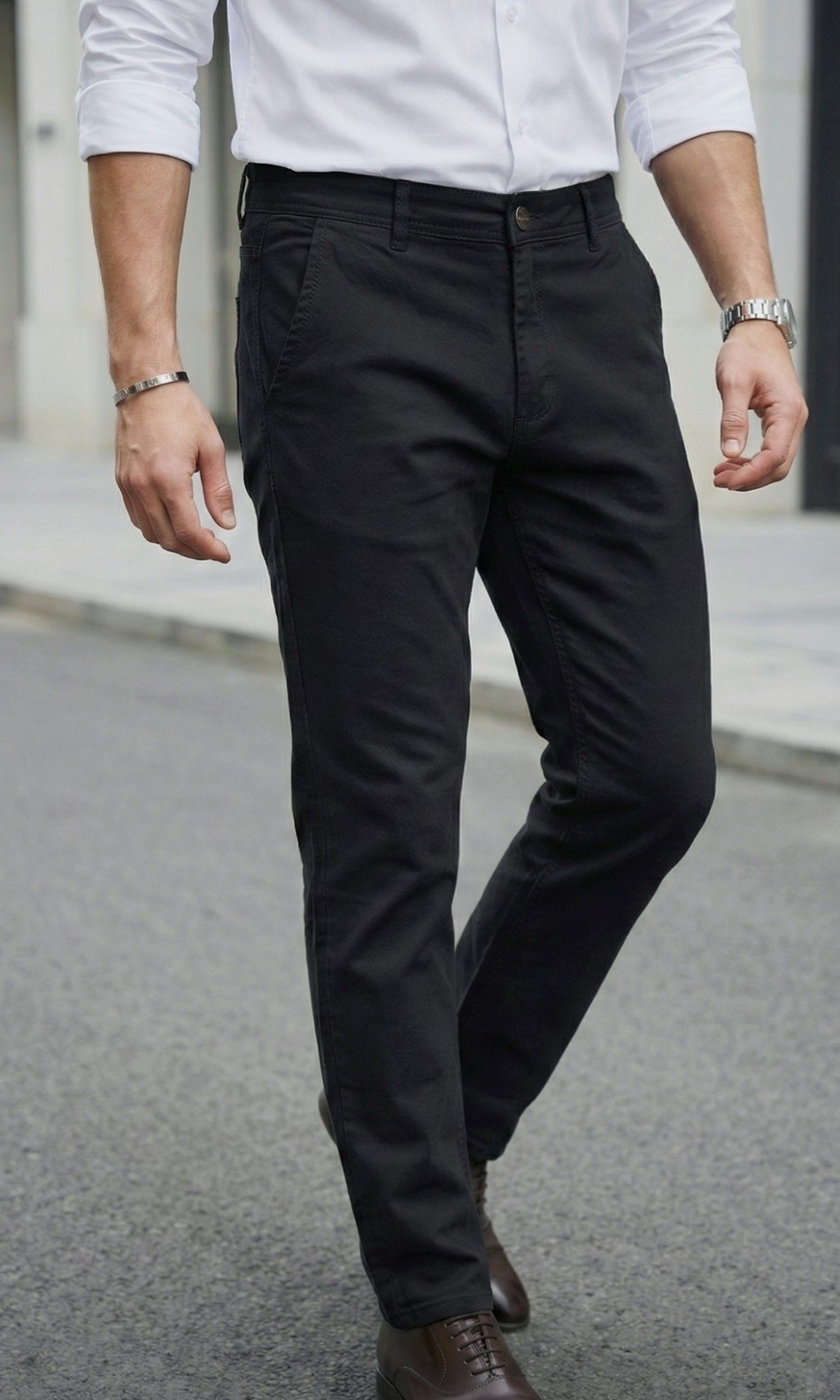 Pantalón Bolsillo Chino Negro Recto - Imagen 3