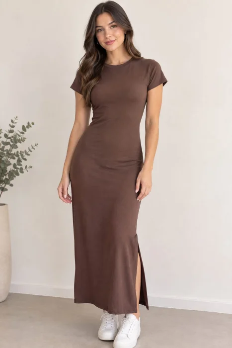 Vestido Liso con Tajos