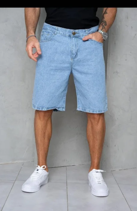 Bermudas Jeans Corte Clásico Rigido Celeste Claro