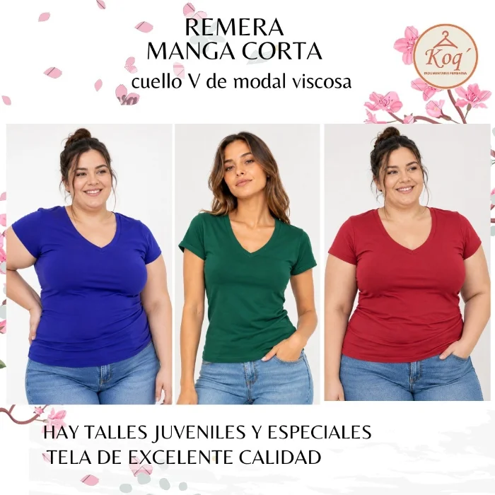 Remera Básica  Manga Corta Cuello V