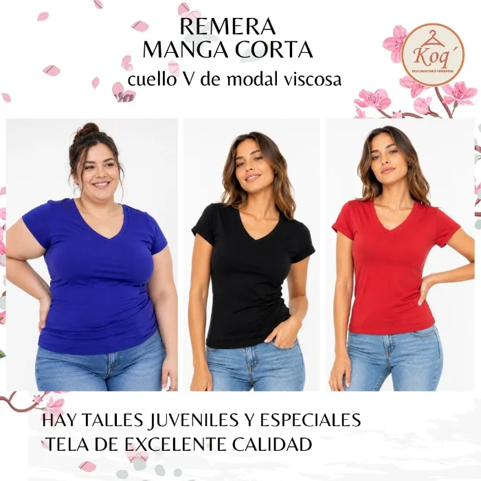 Remera Básica  Manga Corta Cuello V
