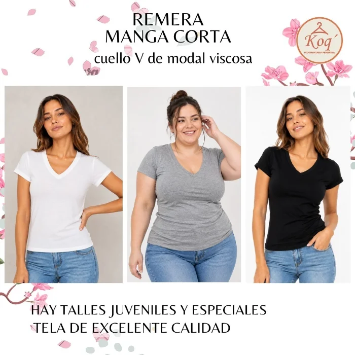 Remera Básica  Manga Corta Cuello V
