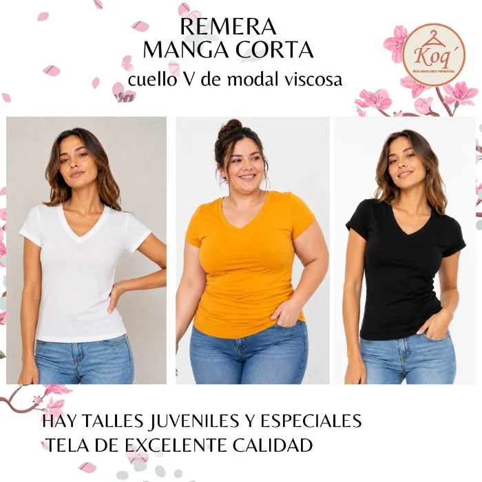 Remera Básica  Manga Corta Cuello V