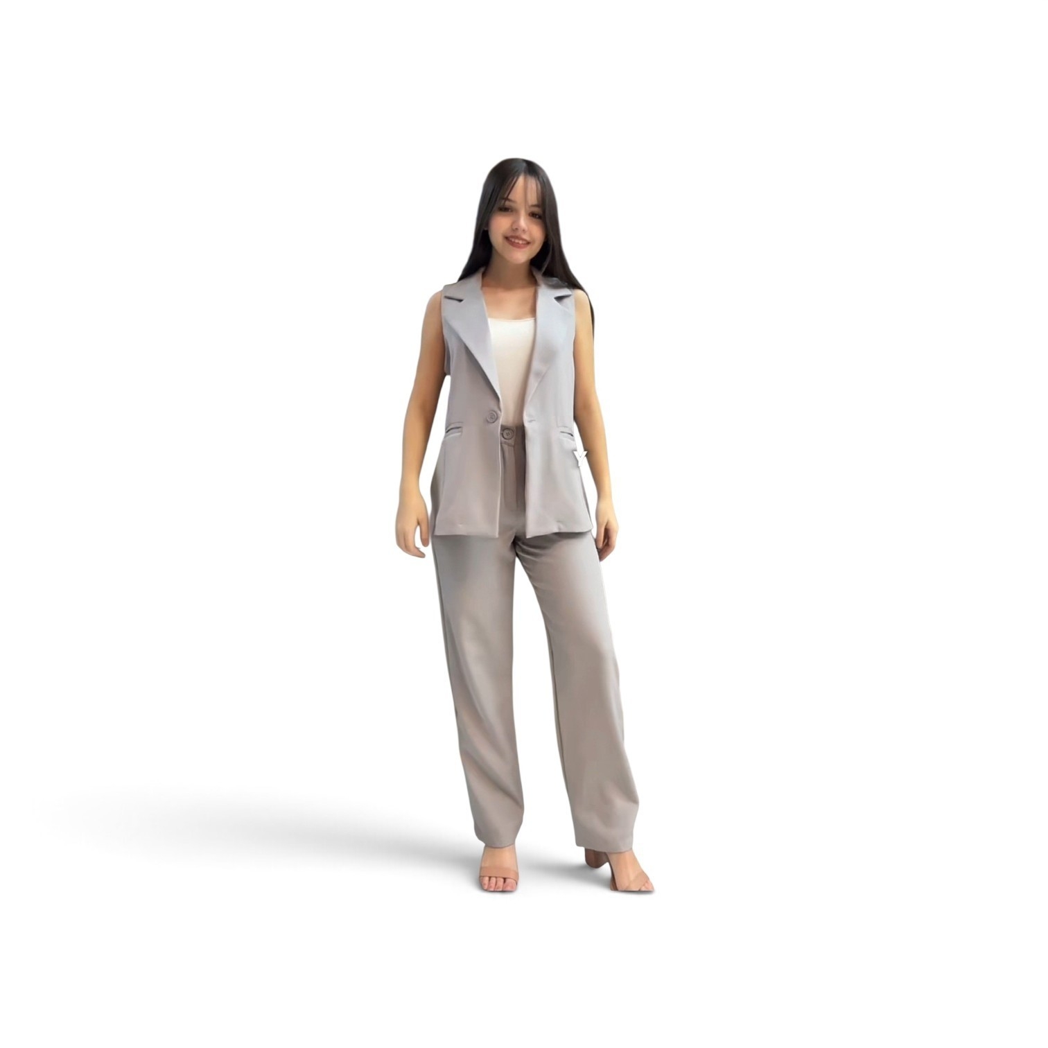 Conjunto Sastrero Sara Pantalon Recto y Chaleco Largo - Imagen 2
