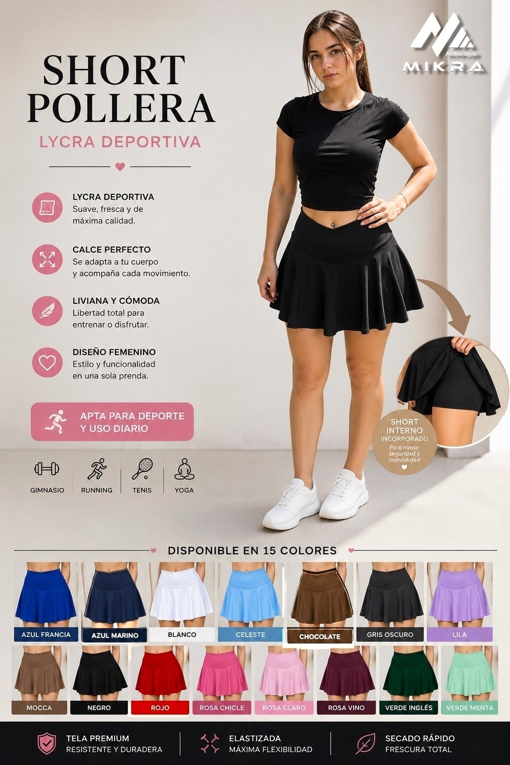 Short Pollera Deportiva Lycra Premium - Imagen 2