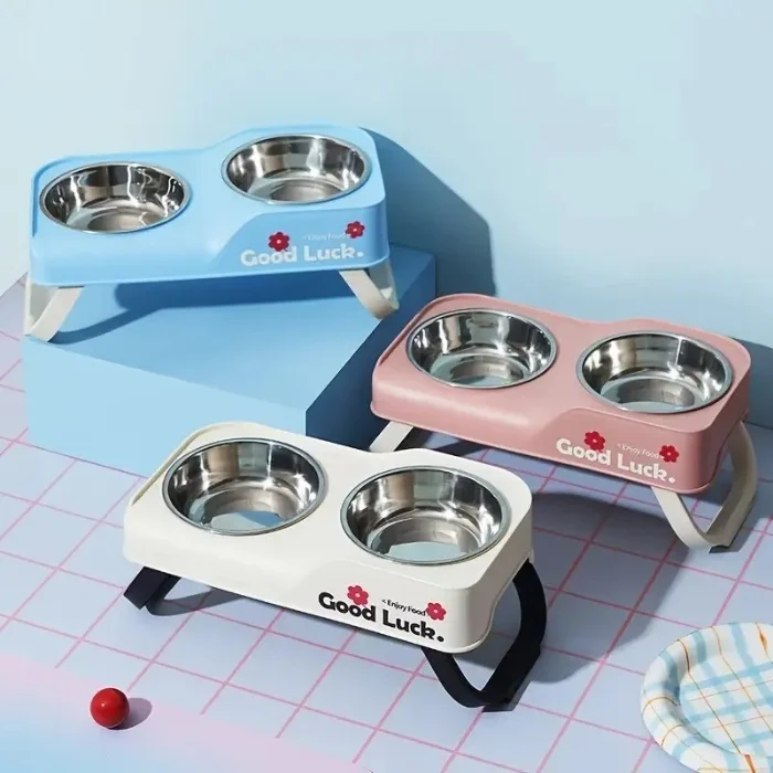 Comederos para Perros Gatos Doble Elevado Acero Inoxidable