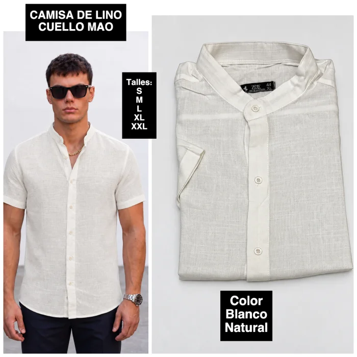 Camisa de Lino Cuello Mao  " Manga Corta"