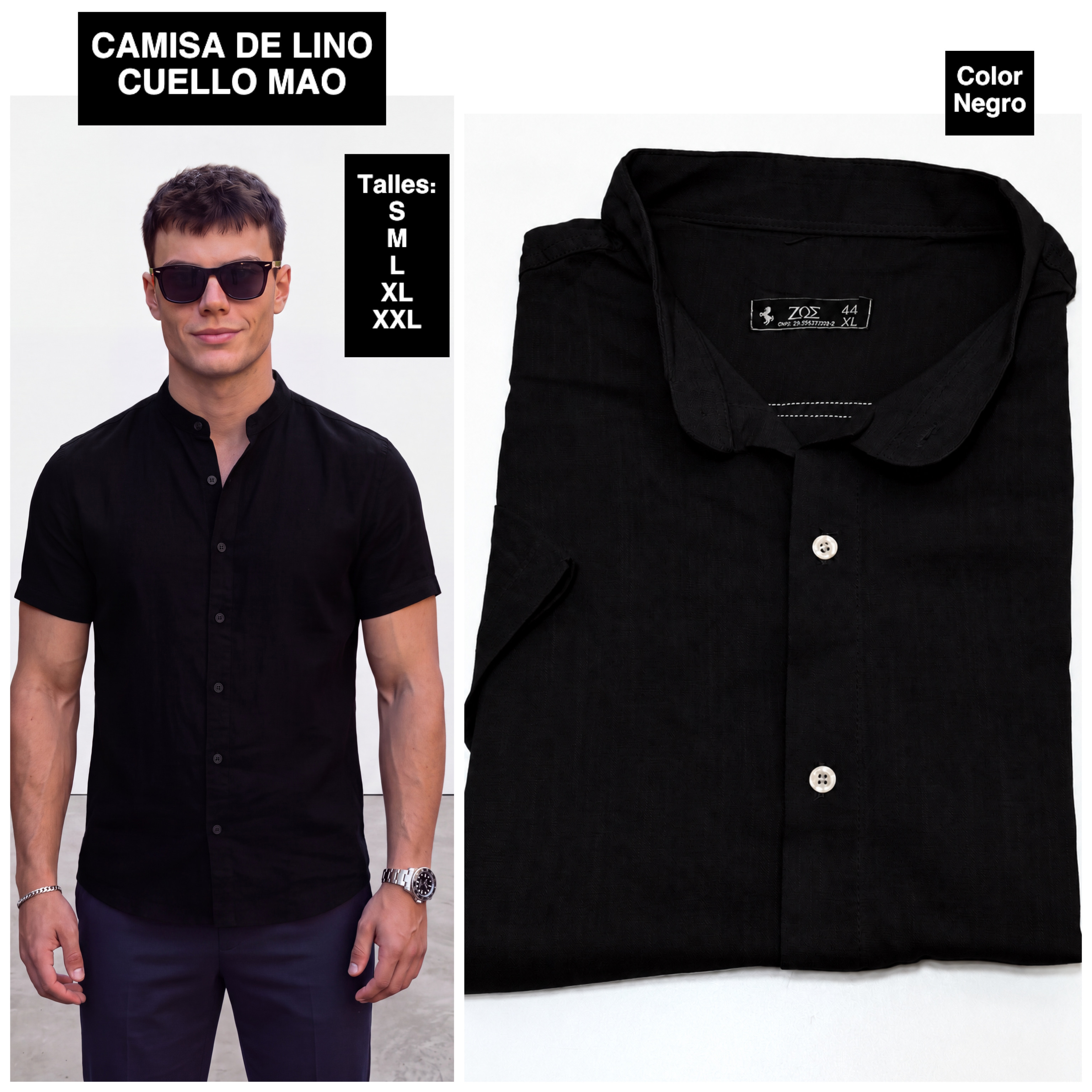 Camisa de Lino Cuello Mao  " Manga Corta" - IMG_1929.jpeg