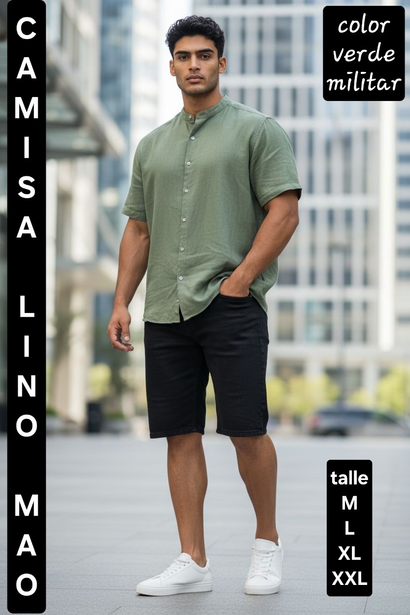 Camisa de Lino Cuello Mao " Manga Corta" - Imagen 2