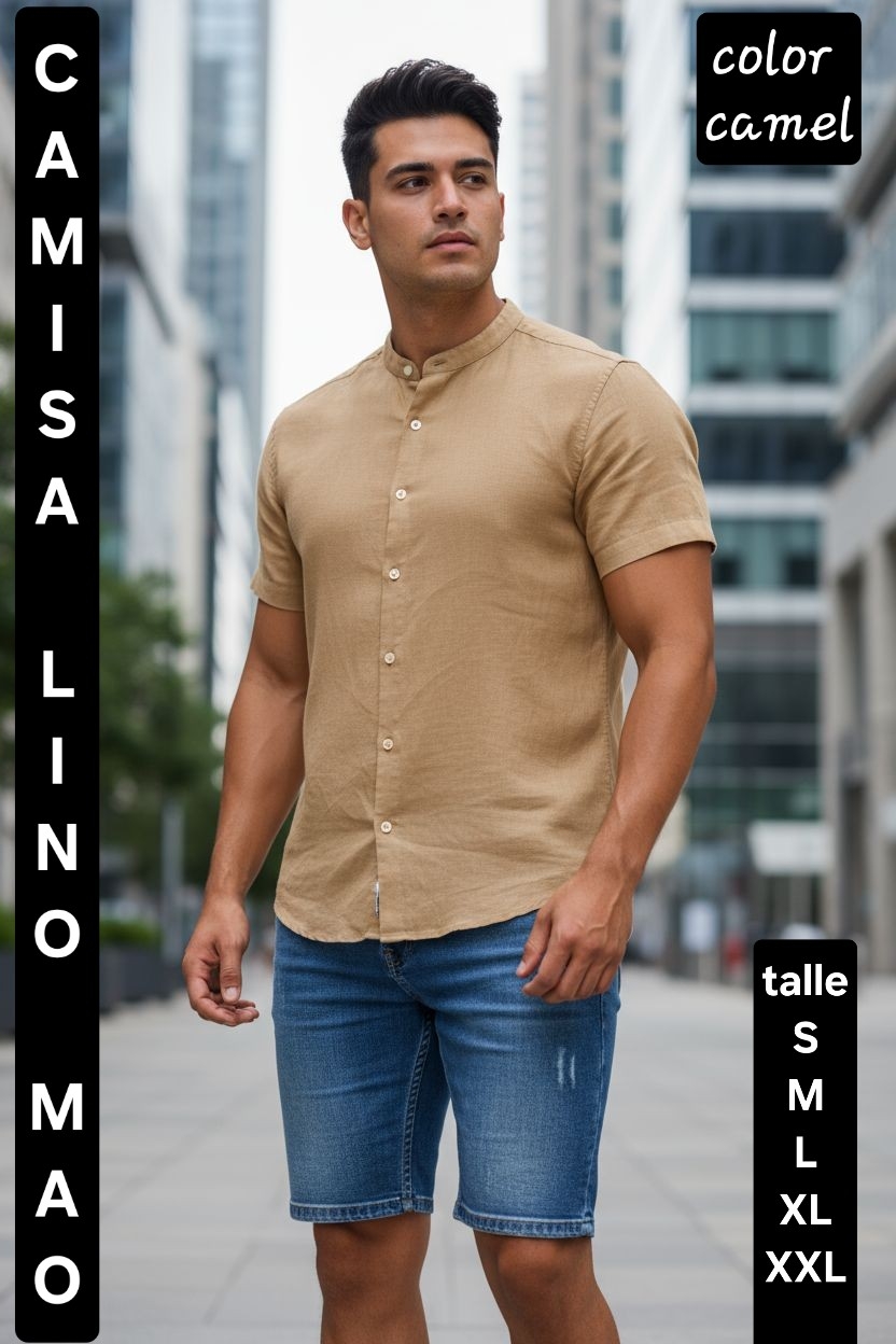 Camisa de Lino Cuello Mao " Manga Corta" - Imagen 3