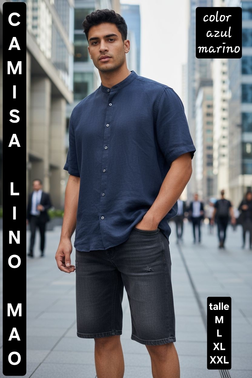 Camisa de Lino Cuello Mao " Manga Corta" - Imagen 4