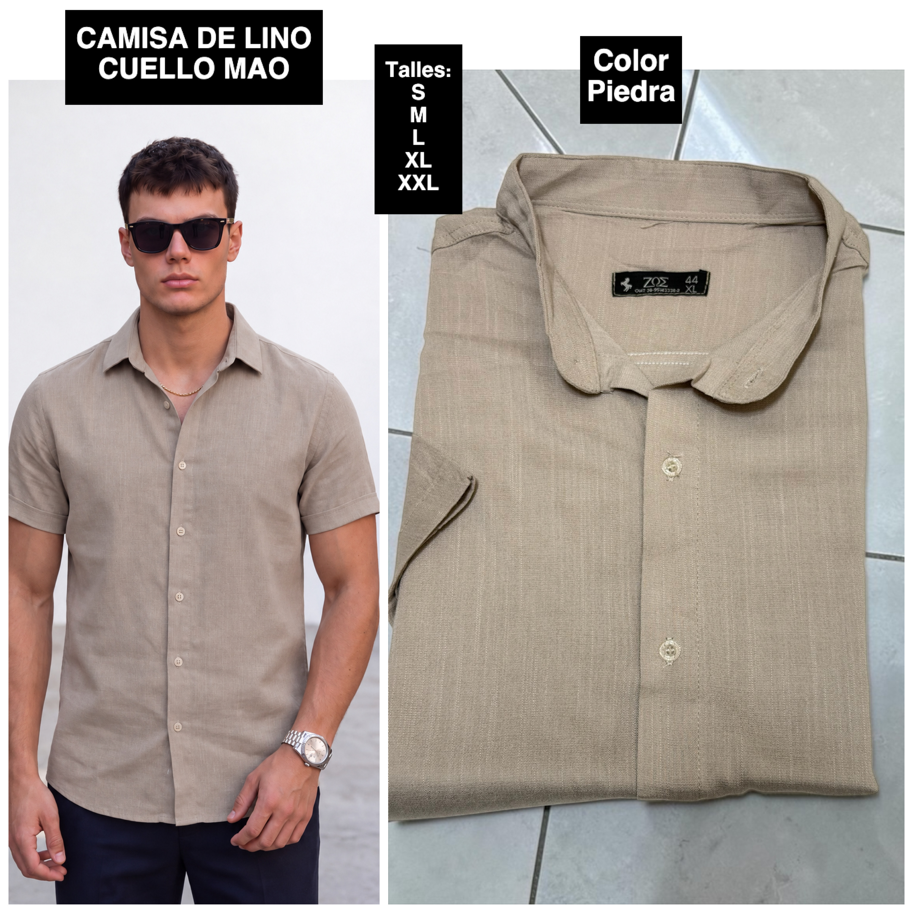 Camisa de Lino Cuello Mao " Manga Corta" - IMG_1912.jpeg