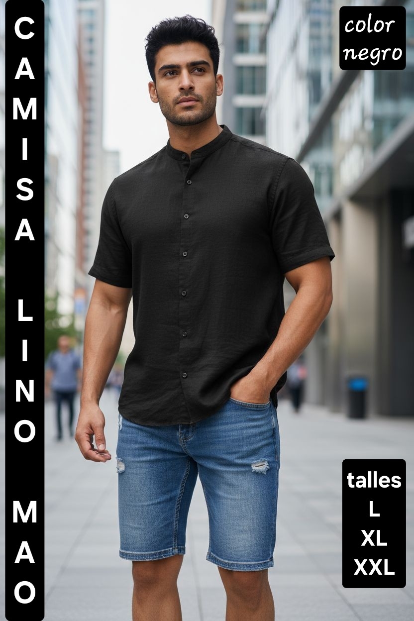 Camisa de Lino Cuello Mao " Manga Corta" - Imagen 5
