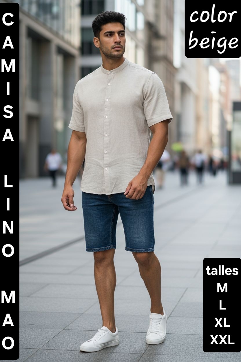 Camisa de Lino Cuello Mao " Manga Corta" - Imagen 6
