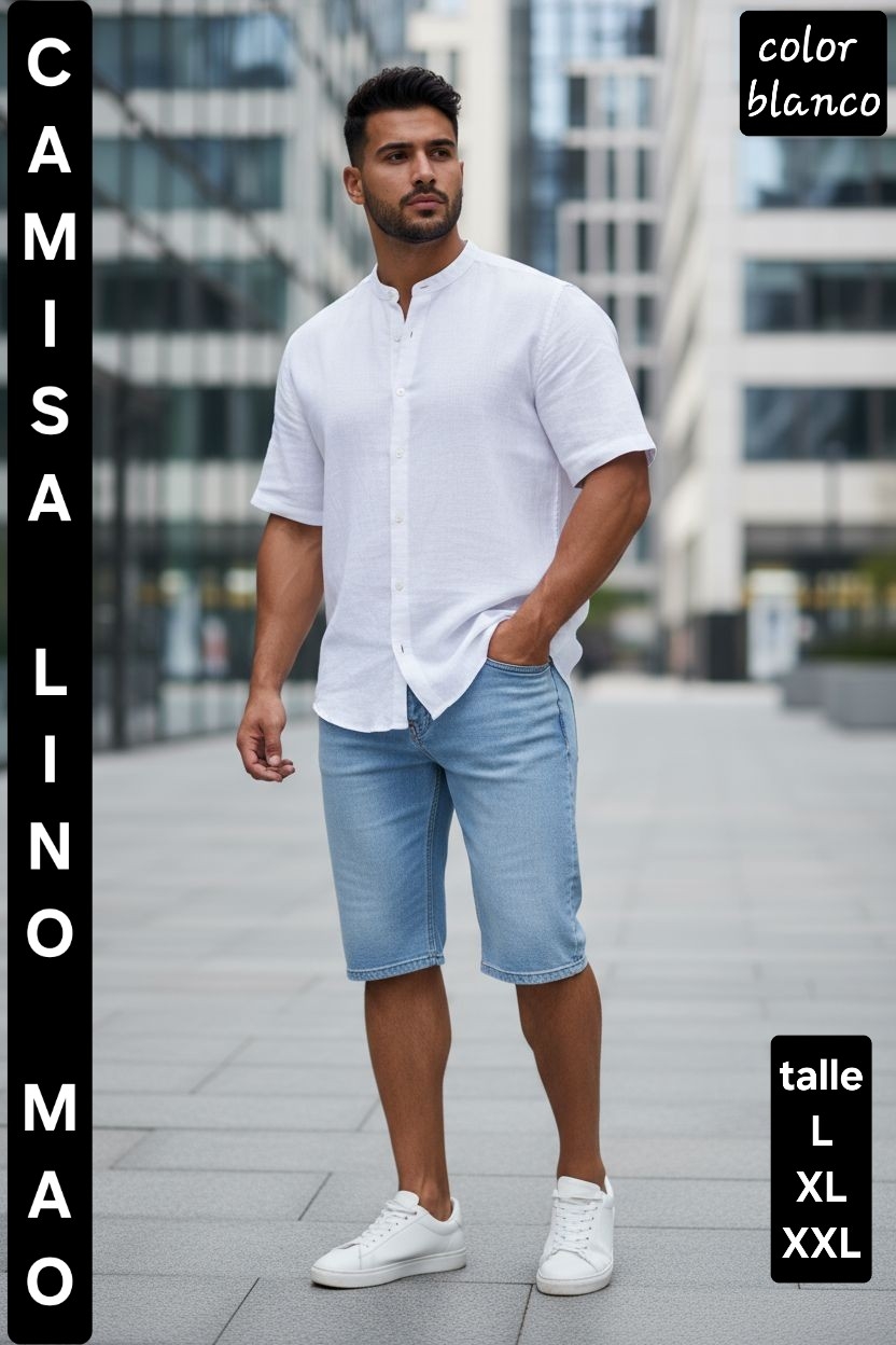 Camisa de Lino Cuello Mao " Manga Corta" - Imagen 7