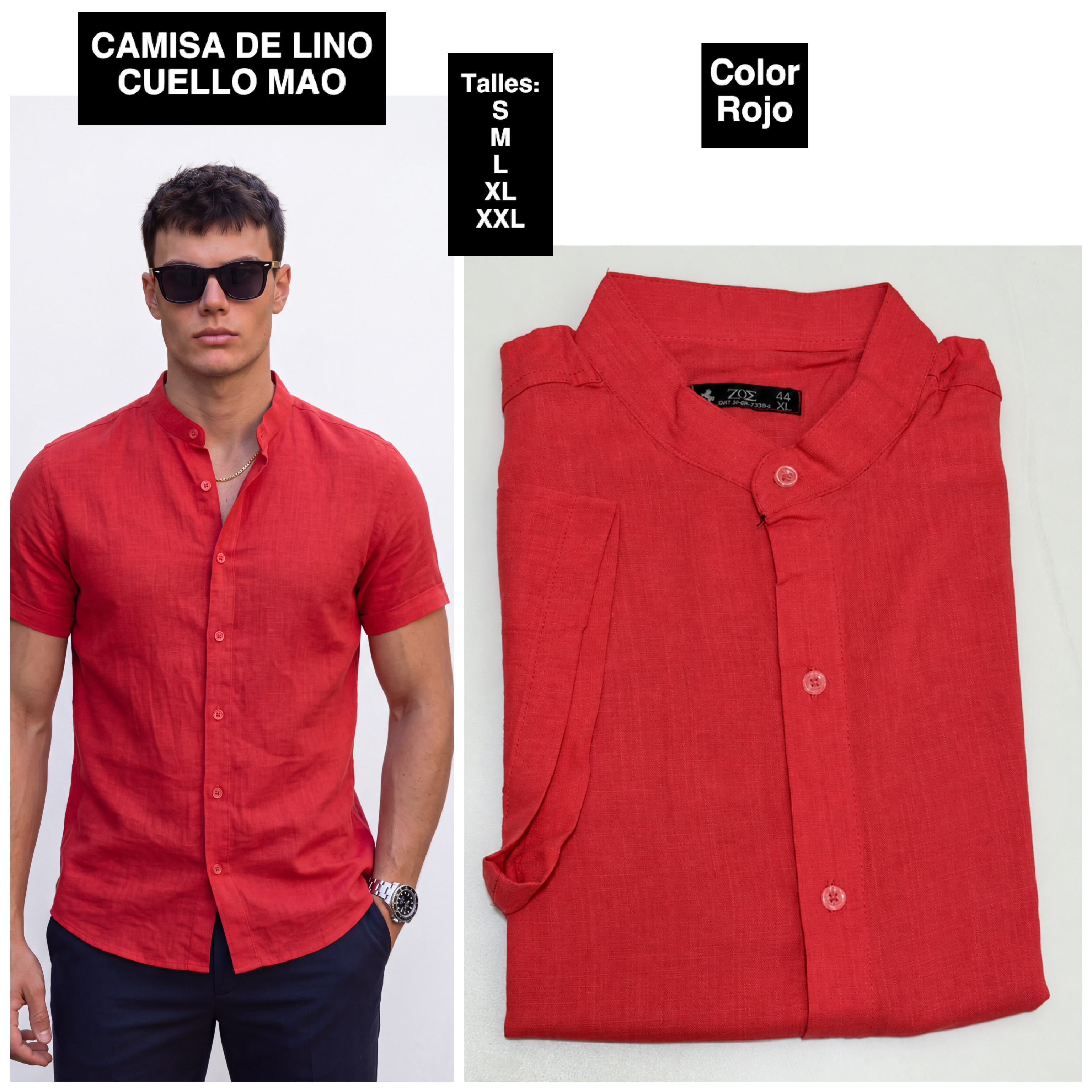 Camisa de Lino Cuello Mao " Manga Corta" - IMG_1914.jpeg