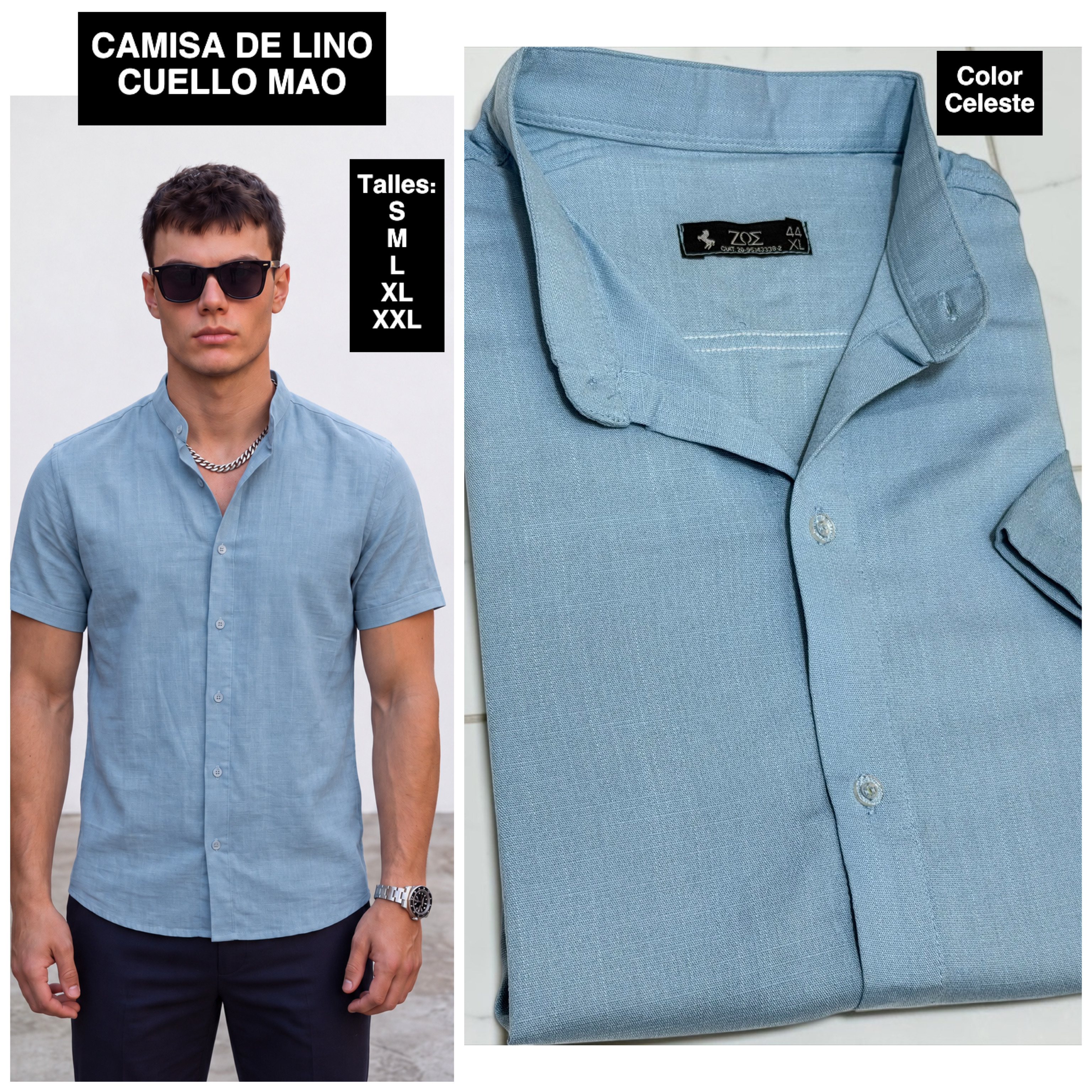 Camisa de Lino Cuello Mao " Manga Corta" - IMG_1919.jpeg