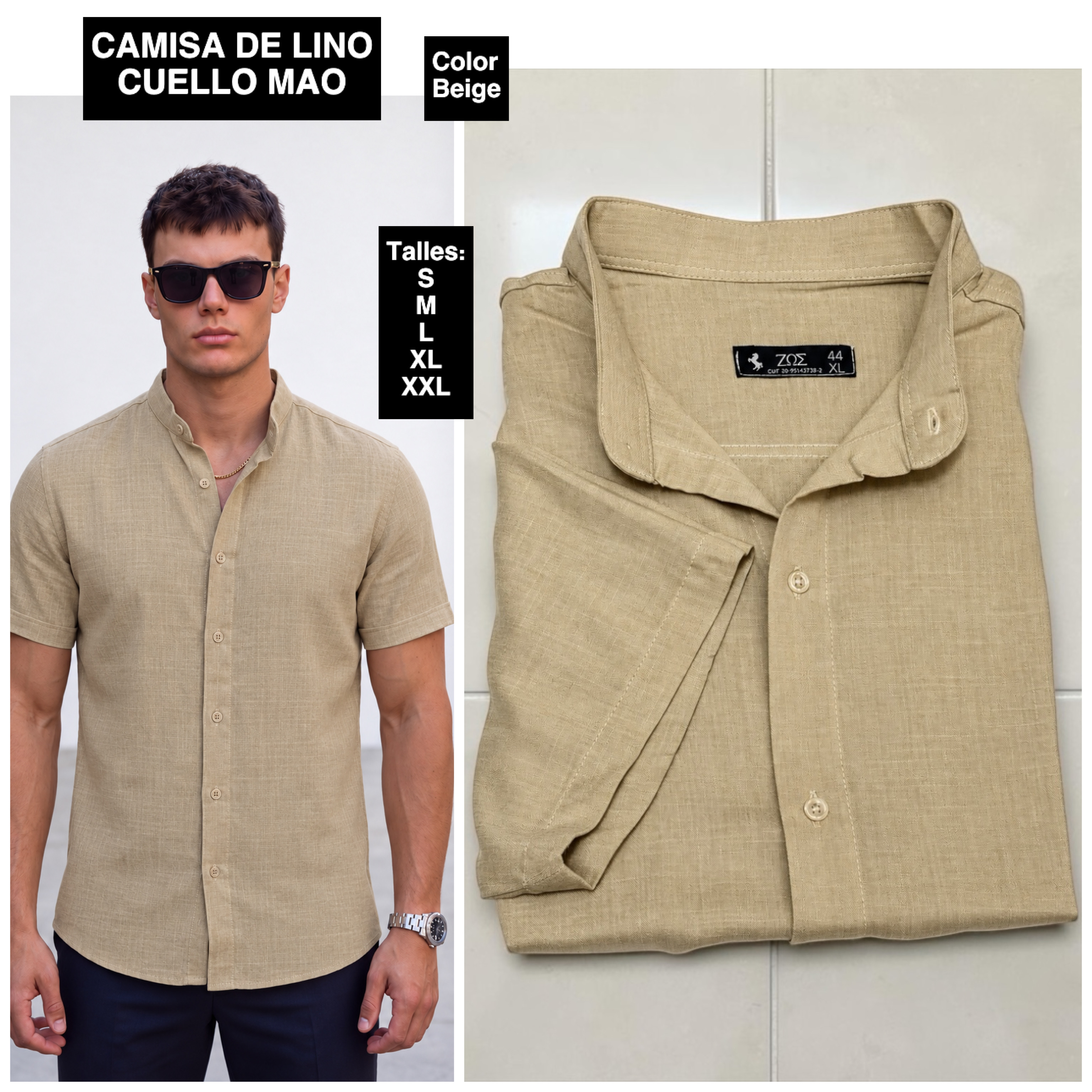 Camisa de Lino Cuello Mao " Manga Corta" - IMG_1873.jpeg