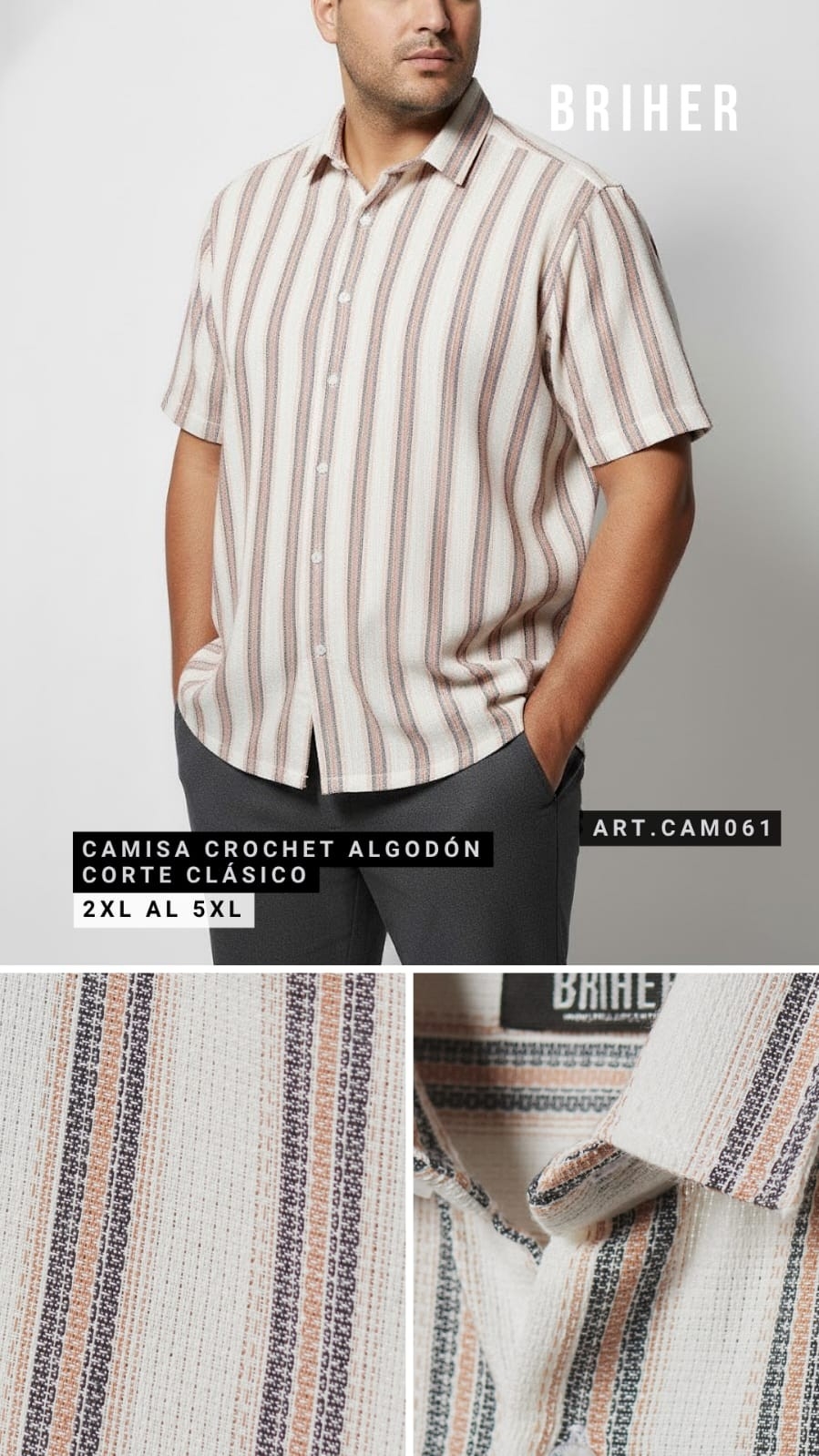 Camisa Cairo+ Crochet Fino a Rayas - Más Colores - Imagen 2
