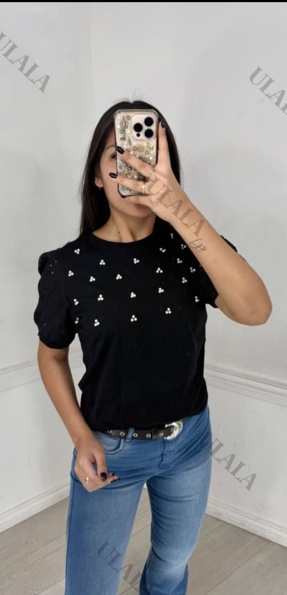 Remera de Algodón Manga Broderí Importada - Imagen 2