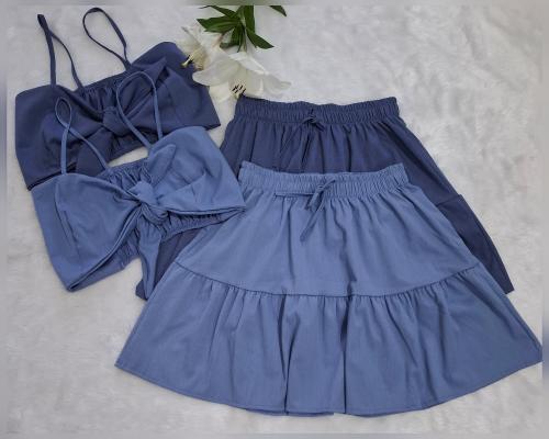 Conjunto Símil Jeans Top Pollera