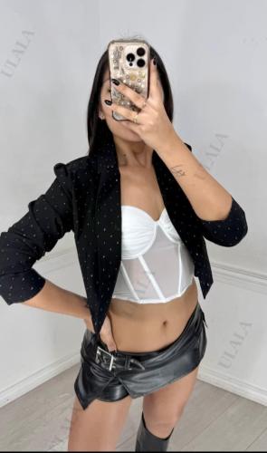 Blazer Corto Bengalina Spandex con Strass