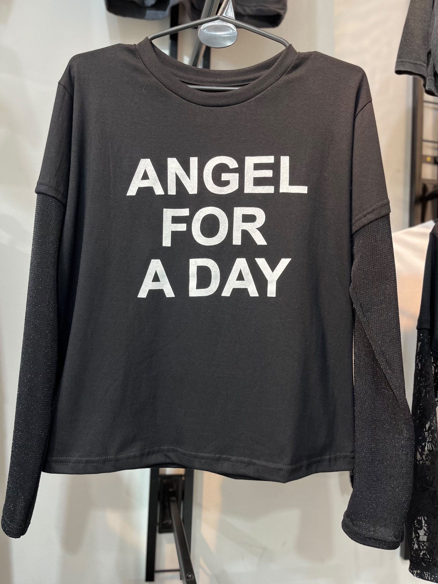 Remera Corte Clásico con Mangas de Tul con Brillo 001 Angel - Imagen 3