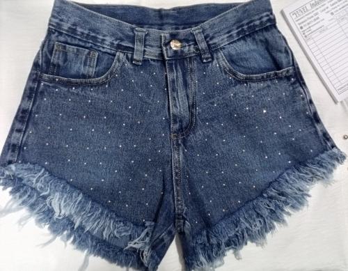 Short Playero Lluvia Mom Rigido Jeans Brillos