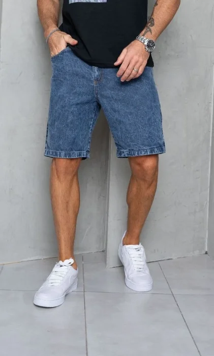 Bermudas Jeans Azul Nevado Liso