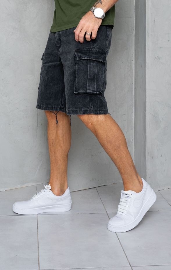 Bermudas Jeans Cargo con Fuelles Gris - Imagen 2