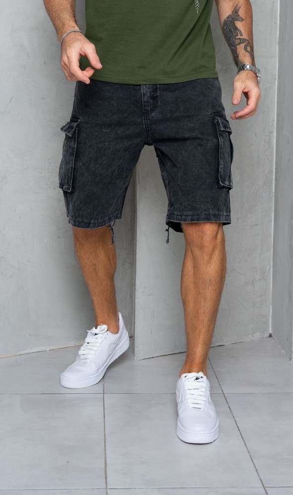 Bermudas Jeans Cargo con Fuelles Gris - Imagen 4