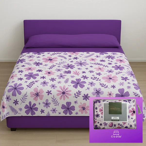 Sabana 1 1/2 Manhattan 150h Percal Mixta Lisas y Estampado Mayorista - 150H%20FLORES%20CON%20VIOLETA%20PORTADA.jpg