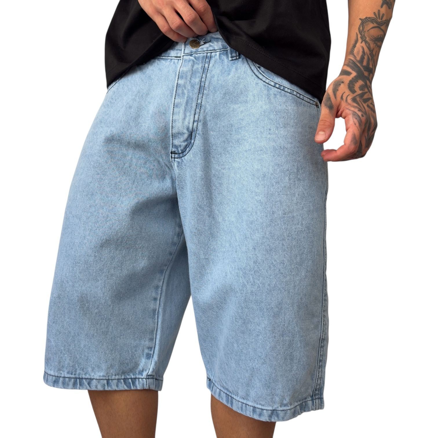 Baggy Jeans Celeste Bermuda - Imagen 3