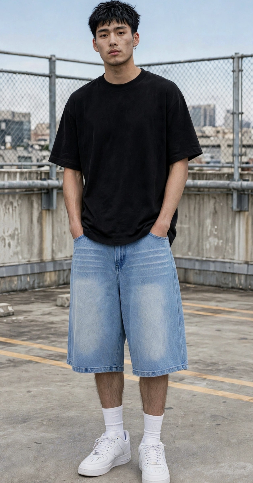 Baggy Jeans Celeste Bermuda - Imagen 2