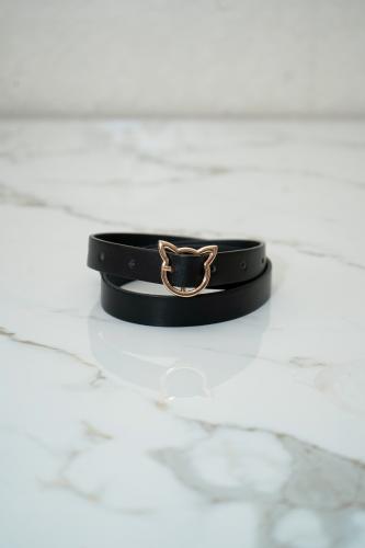 Cinturón Cuero Accesorios  Niñas Nenas Hebilla Gato Dorado Estilo Elegante