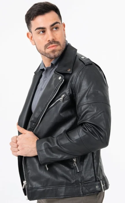 Campera Cuero Cruzado Hombre
