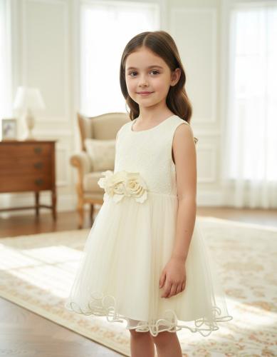 Vestido Flor Manteca Niñas Nenas Eventos Ceremonia Elegante