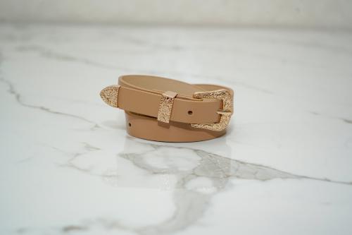 Cinturón Infantil Beige Hebilla Dorada Accesorios Niñas Actual Moda Tendencia