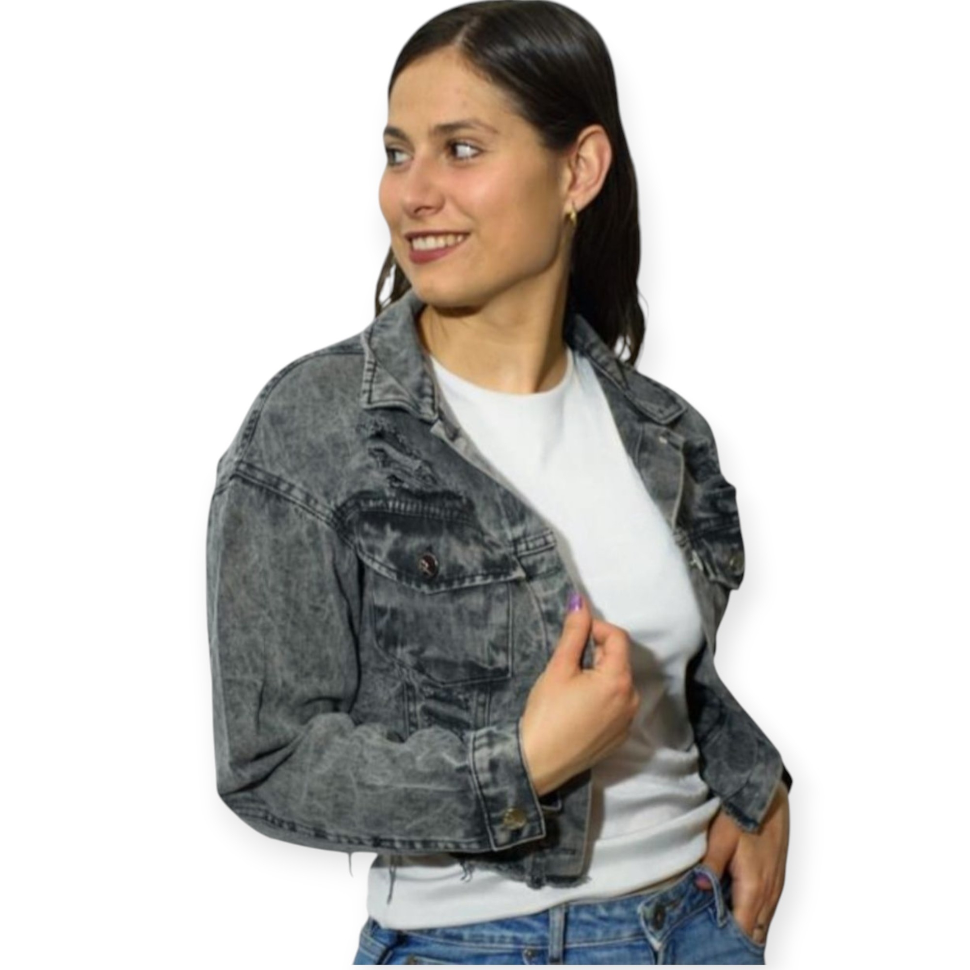 Campera Gris Mom Rígido Deflecada - Imagen 2