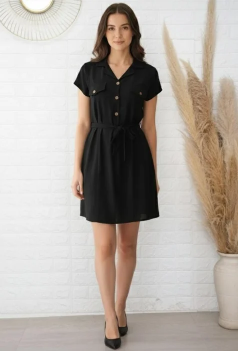 Vestidos de Lino Liso con Spandex