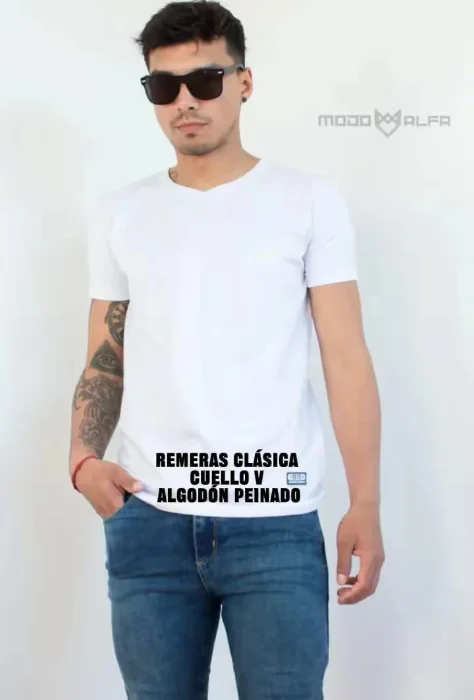 Remeras Cuello V de Algodón Peinado