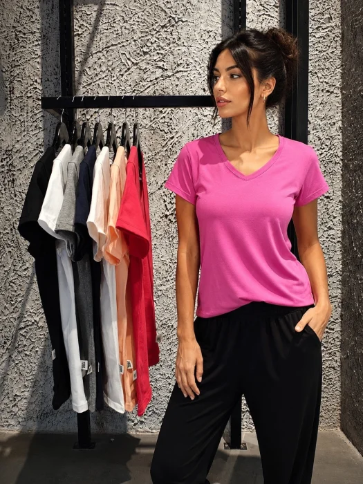 Remeras Lisas Dama Cuello V