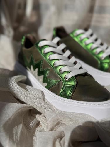 Cata Vacuno Verde y Fantasía Metalizada Suelas Inyectadas Pegadas y Cosidas - Miniatura 3