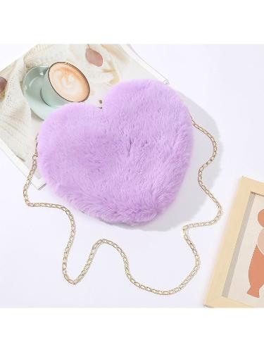 Cartera Corazón Felpa Infantil Niñas Moderna Suave Cadena Dorada Liviana - Miniatura 2