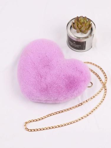 Cartera Corazón Felpa Infantil Niñas Moderna Suave Cadena Dorada Liviana - Miniatura 3