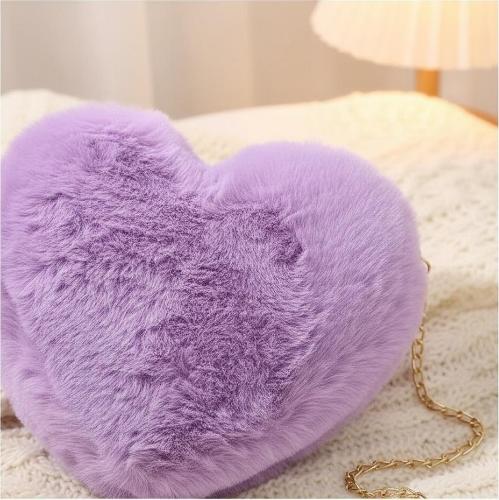 Cartera Corazón Felpa Infantil Niñas Moderna Suave Cadena Dorada Liviana - Miniatura 5